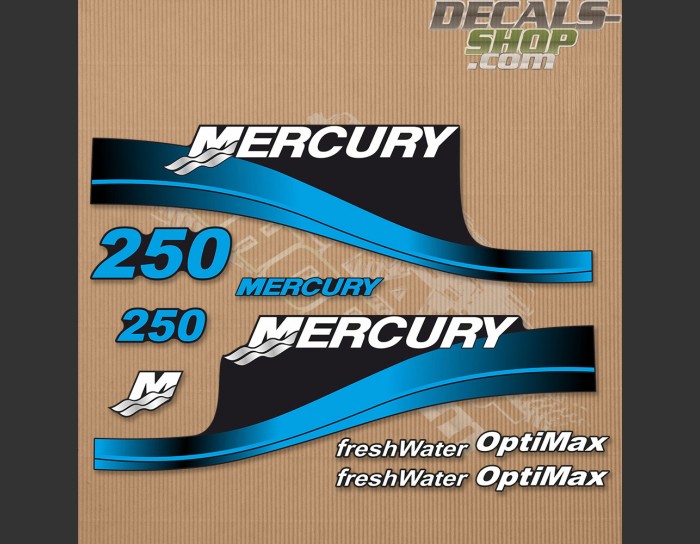 Mercury 250HP Optimax Freshwater Outboard Decal Kit BLUE